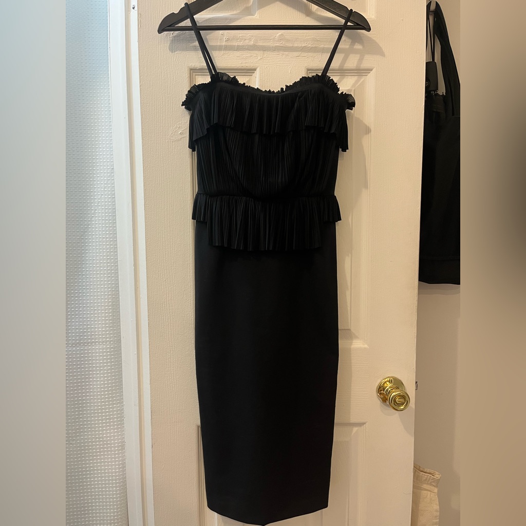Stella Mccartney Black Strapless Pleated Ruffle Midi Dress